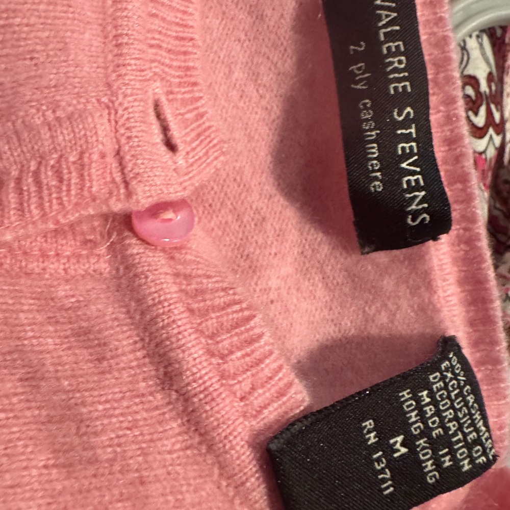 Valerie Stevens Pink and Orange Cashmere Argyle Cardigan - Picture 3 of 6